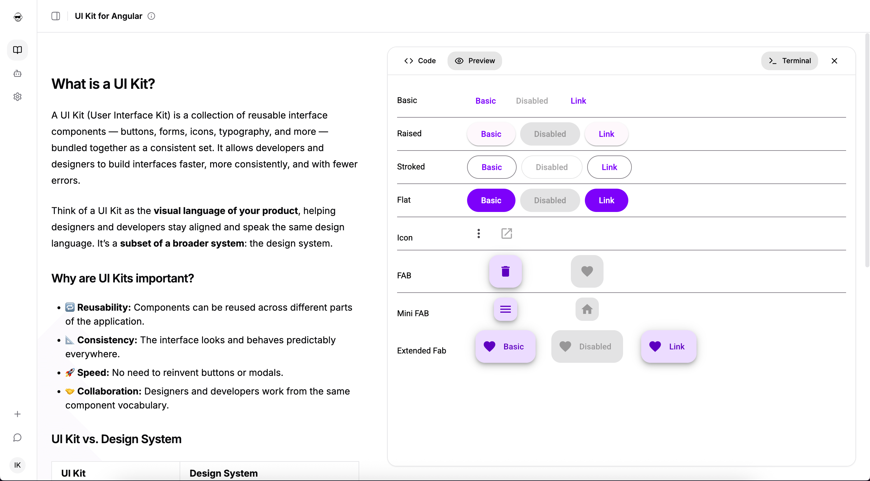 Screenshot of ng.guide Angular lesson interface